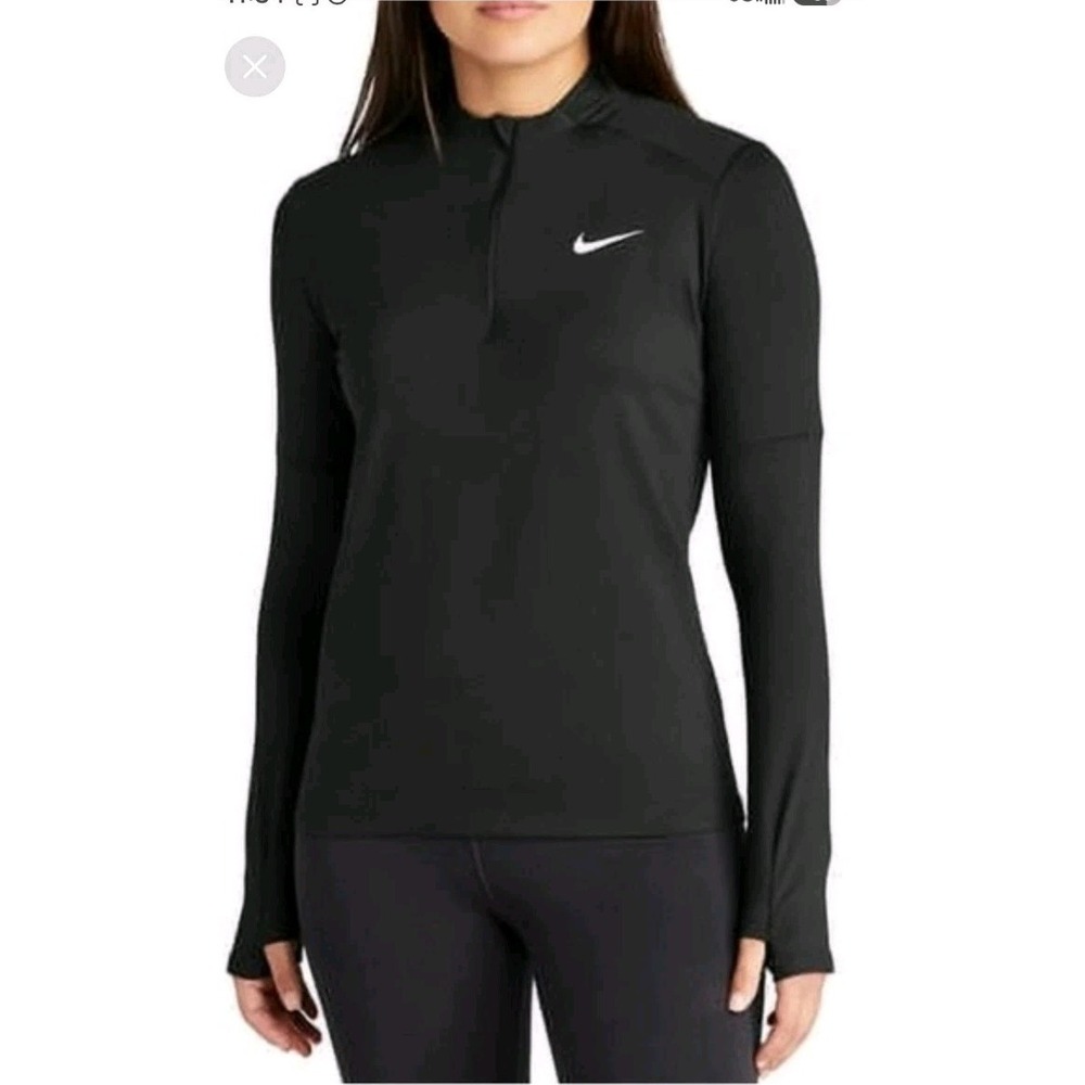 Nike Running Shirt Black Dri-Fit 1/4 Zip Long Sleeve Thumb Hole Women Size L